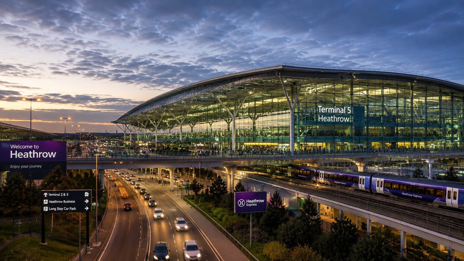 EasyCab driving from Kingston upon Thames to Heathrow Airport at dawn